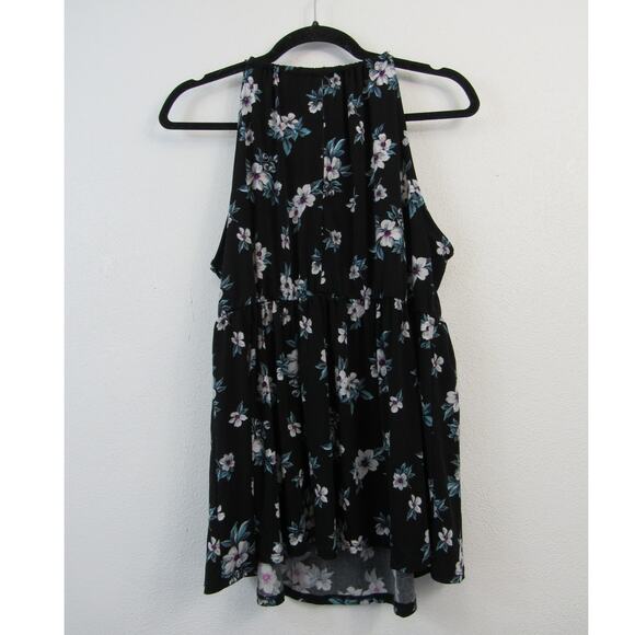 Torrid Size 1 1X Black Floral Print Baby Doll Tank Top Empire Waist Keyhole - Picture 5 of 6